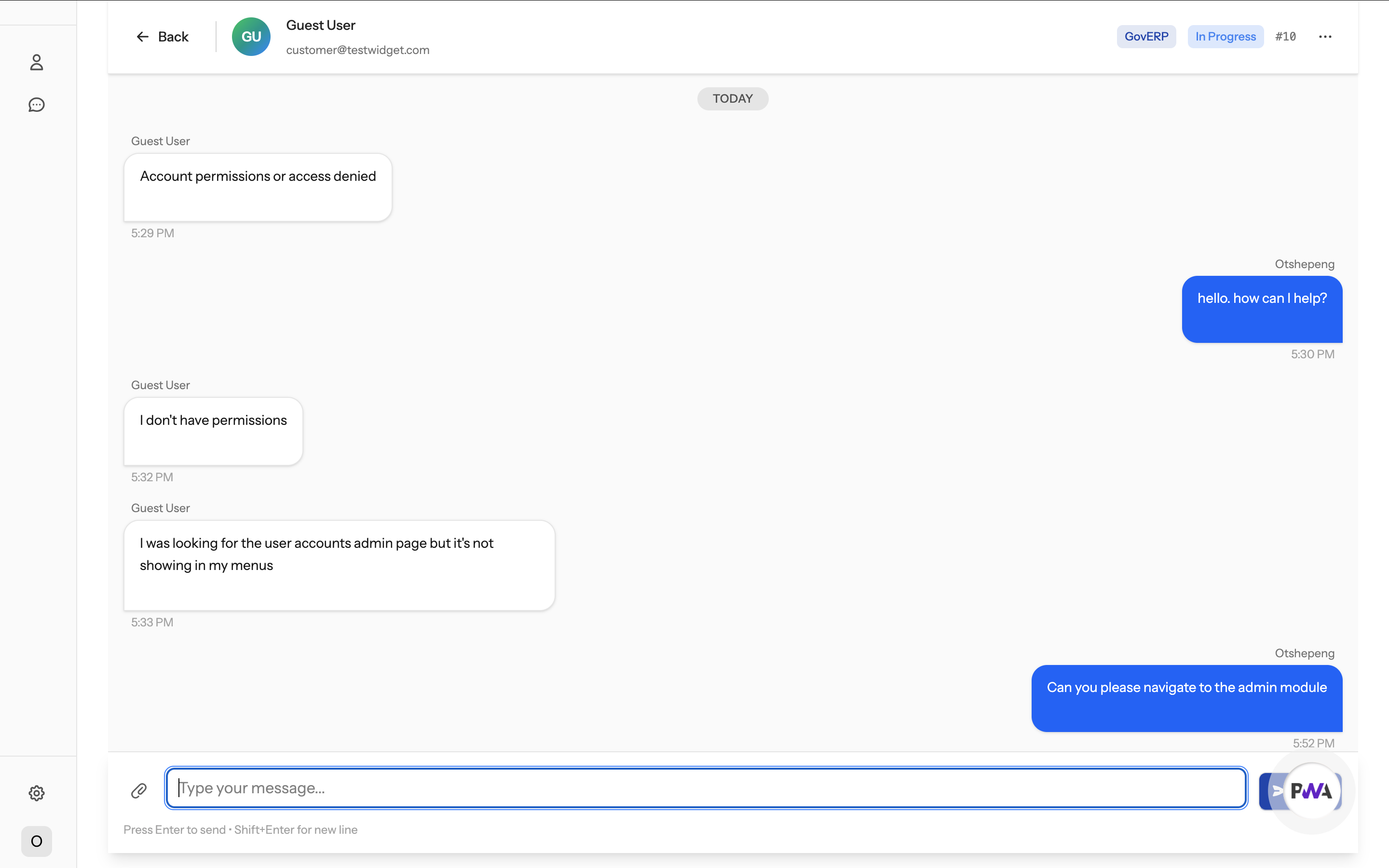 Live Chat Interface - Agent View